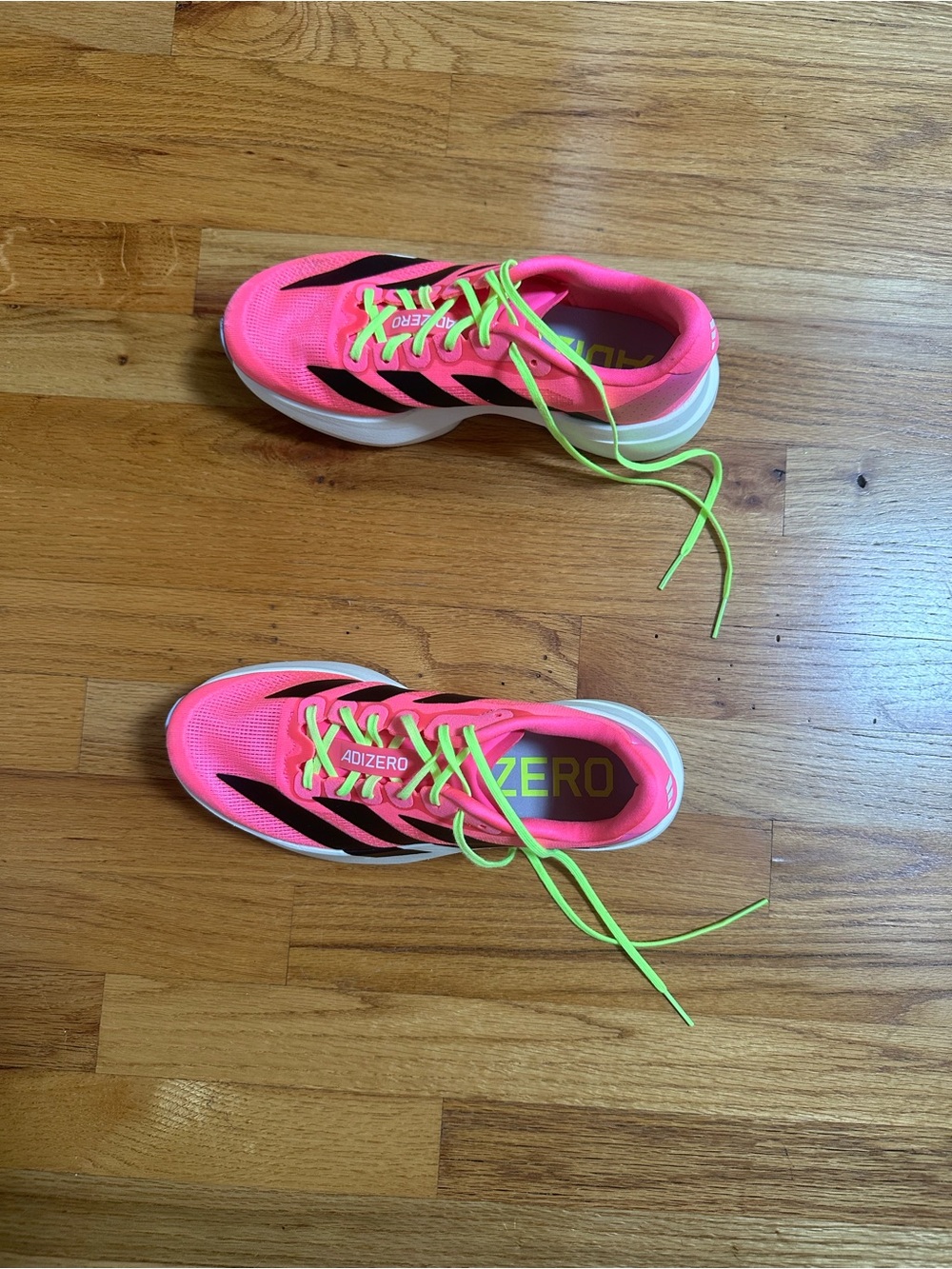 adidas Adizero Neon Pink Running Shoes with Lime Laces